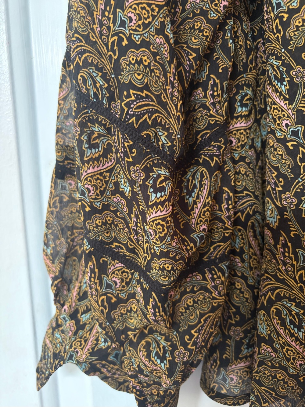 Scotch & Soda Black Paisley Long Sleeve Peasant Blouse Boho Size large. - Picture 8 of 12